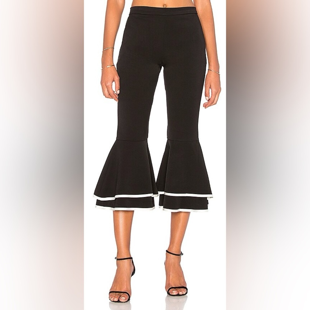 Black Ruffle Hem Boot-Cut Crop Pants